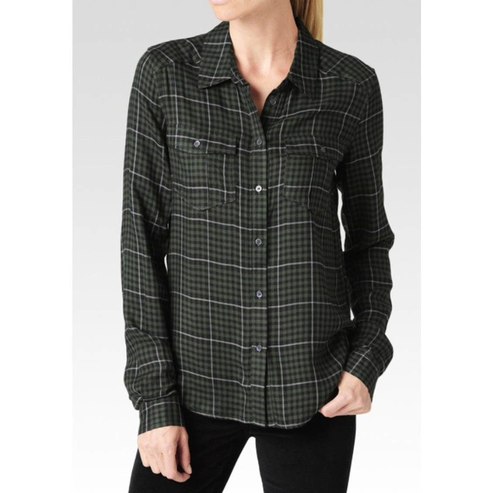 PAIGE Denim Maya Plaid Army Green Shirt S